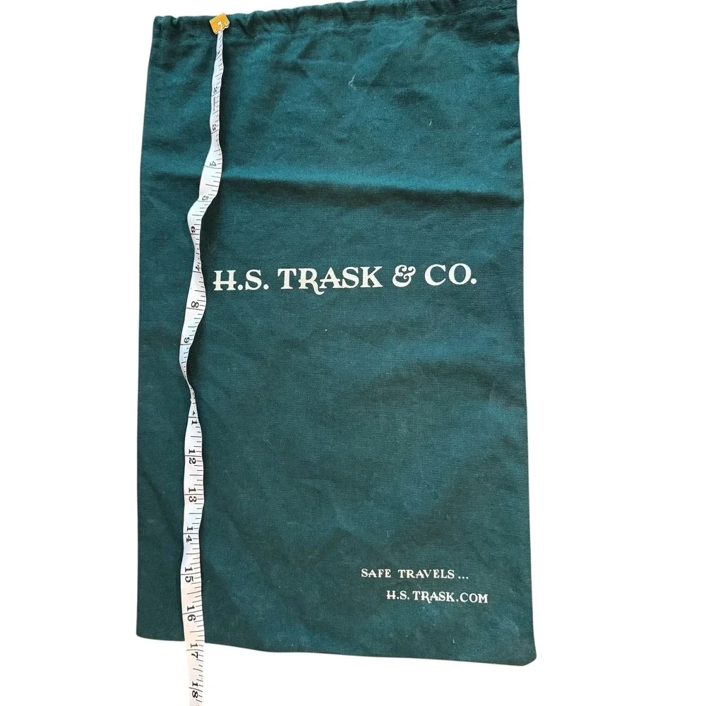 H.S. Trask & Co. Shoe Dust Bag Green Canvas Drawstring Leather Tab Storage Large